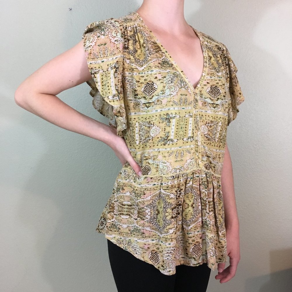 Lucky Brand High Low Flowy V-Neck Top- Size Small